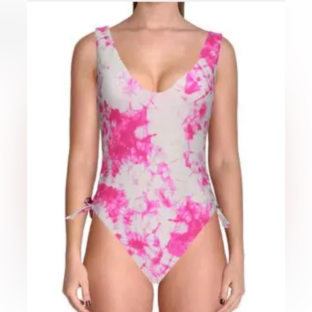 Dolce Vida One Piece Side Tie Tassel Bathing suit - pink Tie Dye - size medium